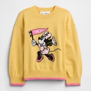 GAP Yellow Minnie Mouse Pullover Sweater with Pink Trim girls size 12-18 mo